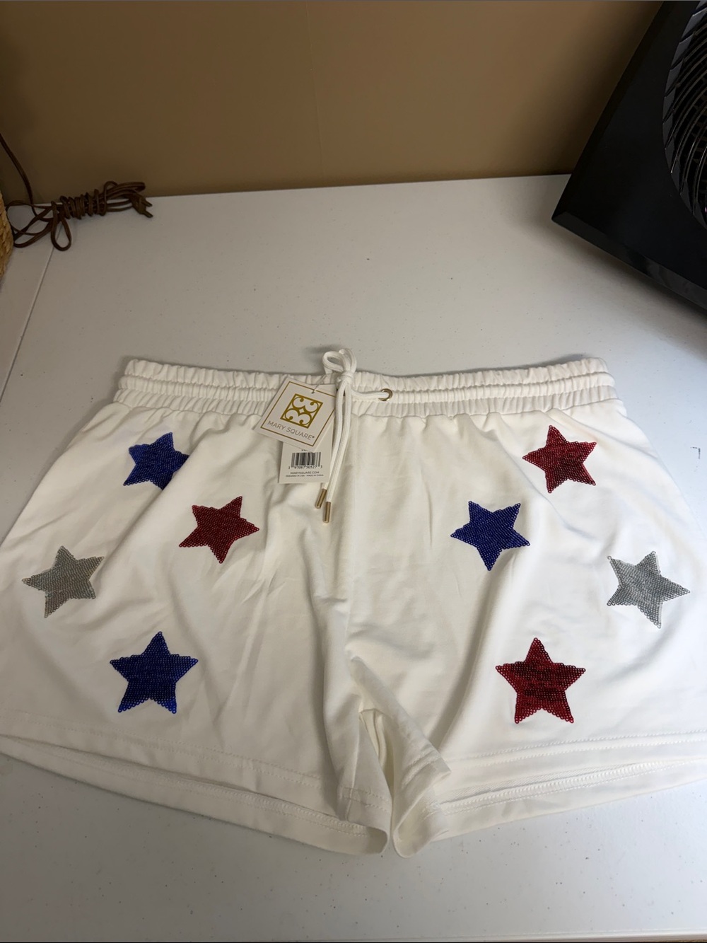 White Women's Star Embellished Athletic Drawstring Shorts